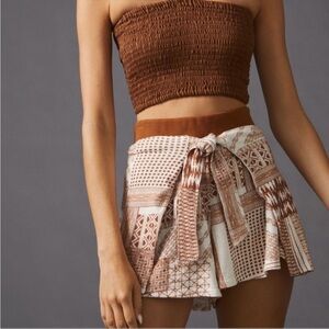 Anthropologie Daily Practice Terry Cotton Tie Front Printed Shorts